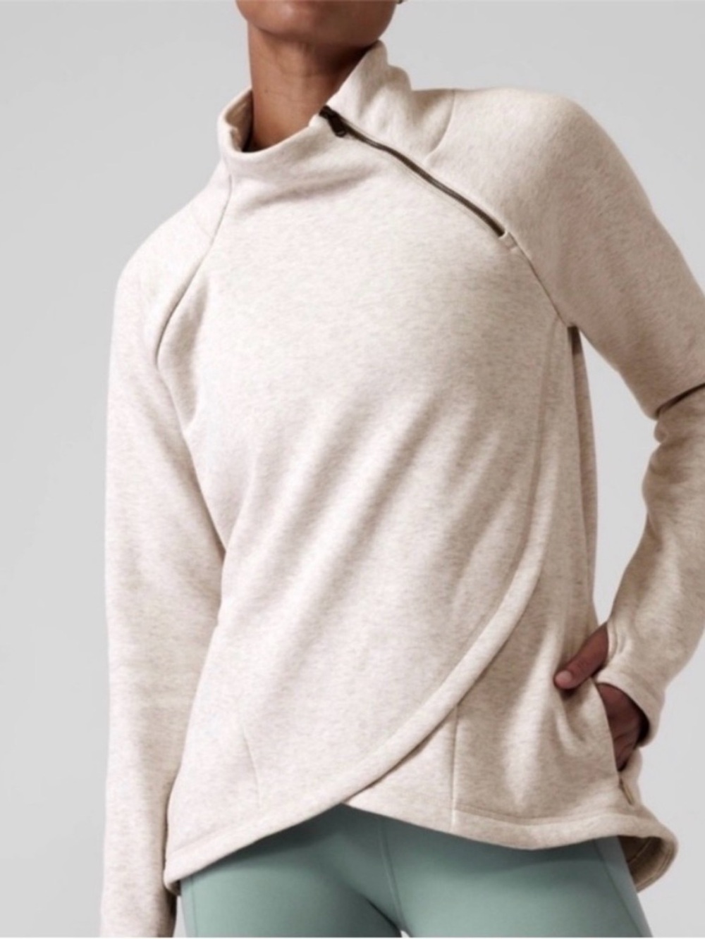 Athleta Cozy Pullover with Fleece Interior in Heather Oatmeal